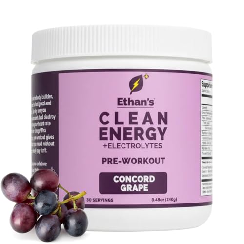 Image of Ethan's Feel Good Pre-Workout & Hydration Drink Mix, 200mg Plant-Based Caffeine, Electrolytes & Adaptogens, Vegan Organic - Concord Grape, 30 Servings