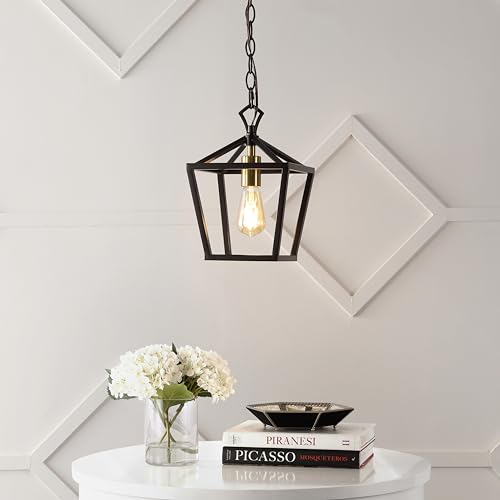 Image of JONATHAN Y Pagoda 1-Light Pendant 8 inch Cage, Oil Rubbed Bronze /Brass Gold