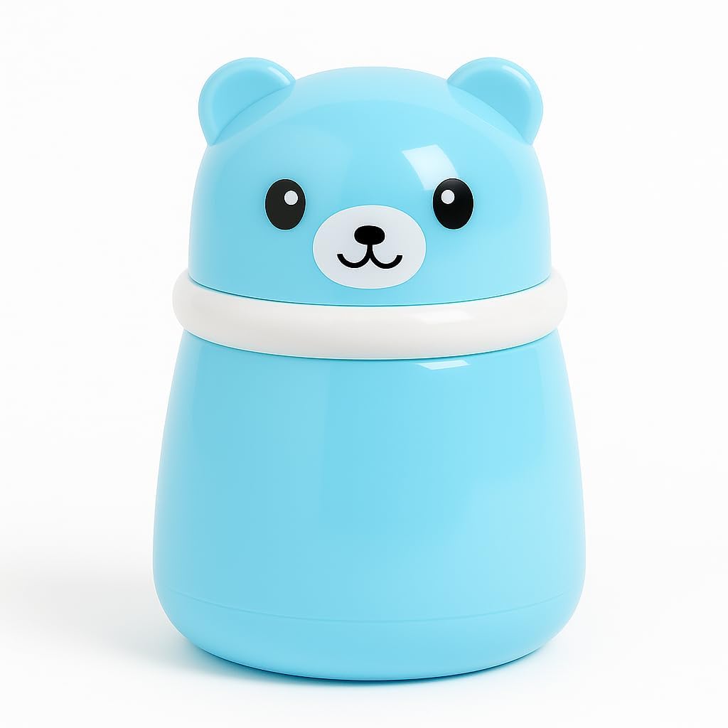 baby powder puff box – bear design | refillable dispenser with soft applicator for newborns & infants | compact & travel-friendly container (blue)