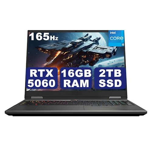 Image of GeForce RTX 5060 8GB GDDR7 GPU, 10 Cores 14th Gen Intel Core i5-14450HX CPU Gaming Laptop, 16GB DDR5 RAM, 2TB PCIe4 NVMe SSD, 16 inch Full HD Display 165Hz, Wi-Fi 6, RGB Backlit, Win11 Pro