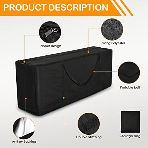 Errum Garden Furniture Cushion Storage Bag Waterproof Heavy Duty 420D Oxford Fabric 200 * 75 * 60cm Portable Christmas Tree Storage Bag with Handle and Zipper for Home and Patio (Black)
