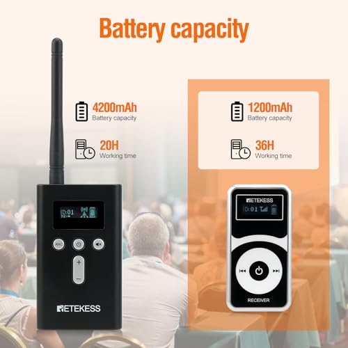 Sistema de guía turística Retekess T130P para fábricas y iglesias, con 30 auriculares in-ear universales de un solo lado, conector jack de 3,5 mm, 2 transmisores y 30 receptores miniatura 4