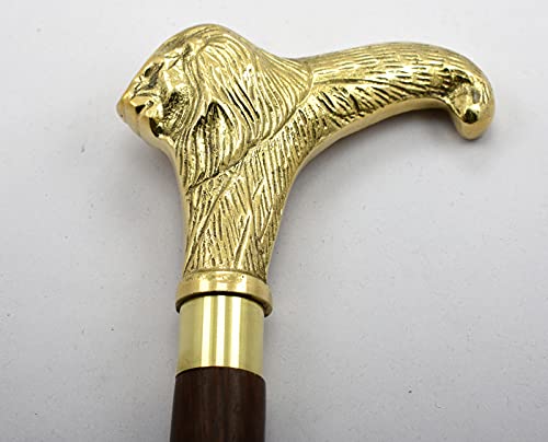 Canne de marche en laiton et lion vintage pour vos promenades quotidiennes
