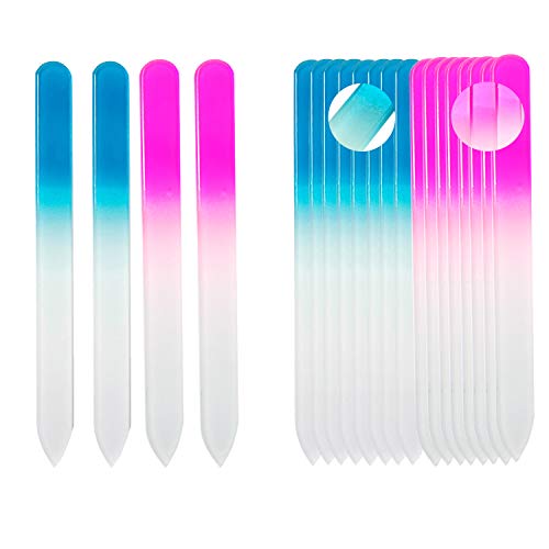 SIUSIO 20 pack Professional Czech Crystal Glass Nail Files Buffer Manicure Tools Kit Set Gradient Rainbow Color for Nail polishing - The Best Emory Boards for Fingernail & Toenail Care (pink&blue)