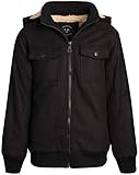 URBAN REPUBLIC Boys' Winter Jacket - Warm Sherpa Lined Snowboarding Winter Outerwear Coat with Detachable Hood (Sizes: 8-20), Size 8, Black-bomber