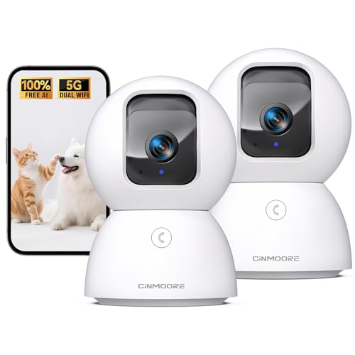 5G Security Camera Indoor 2-Pack, No-Monthly-Fee AI Tracking Facial Recognition, 3K Pet/Dog Camera with Speaker/Phone App, PTZ WiFi Baby Monitor Cameras for Home Security, 0-Glow Night Visio