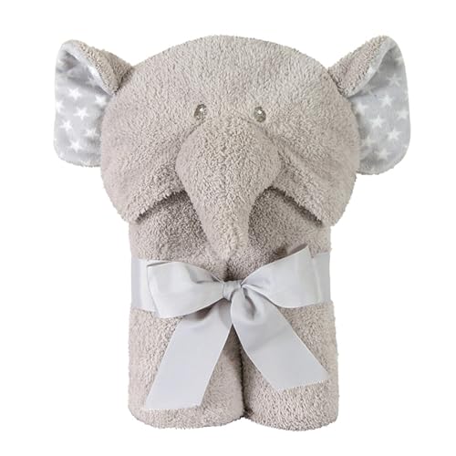 Image of Stephan Baby Terry Plush Hooded Bath Towel, Gray Elephant, 0-24 Months
