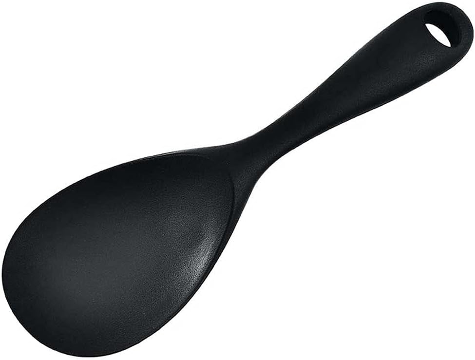 Long Handle Rice Spoon Food Grade Silicone Heat Resistant Non-Stick Rice Spoon Cooking Tools Kitchen Accessories (Color : Black) (Black)