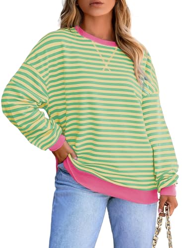 Image of Eytino Women Plus Size Striped Color Block Crewneck Sweatshirt(1X-5X) | Oversized Pullover Tops,Long Sleeve Casual Shirt,Workout & Daily Wear,2026 Fall Fashion Clothes Outfits