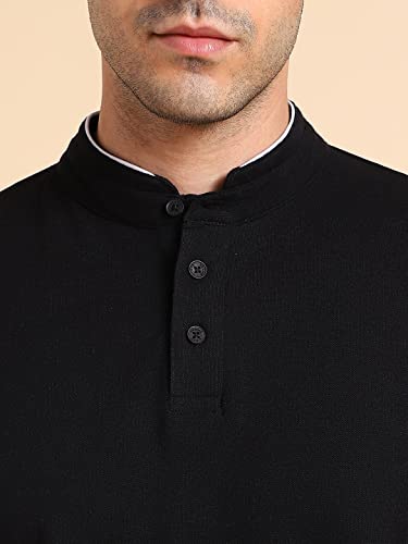Image of Dennis Lingo Men's Cotton Solid Stand Collar Regular Fit T-Shirt