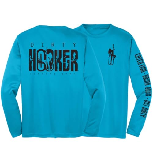 durty hooker fishing gear Dirty Hooker Fishing Gear Long Sleeve Fishing Shirt for Men Classic Logo -  Uv Protection Long Sleeve Shirt Men - Long Sleeve Swim Shirt for Men