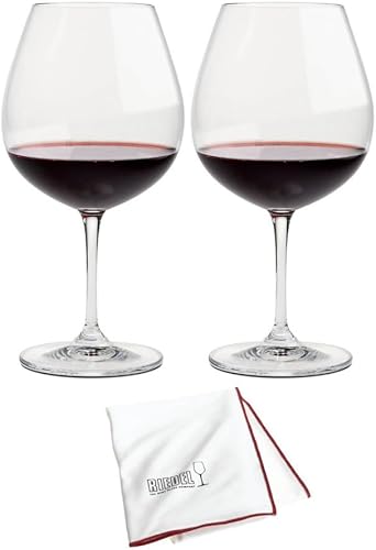 Riedel Vinum Pinot Noir - Juego de 2 vasos con paño de pulido de microfibra grande (3 artículos)