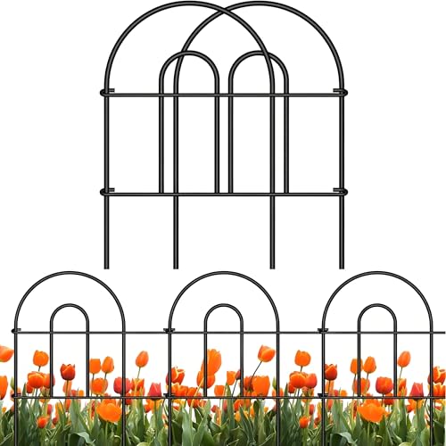 Amagabeli Garden Fence, Decorative Metal Fencing 46cm(H) x 43cm(L) (35 Panels, Total Length 15.3m), Dog Fence Panels Outdoor Animal Barrier for Flower Bed Yard Patio, Black