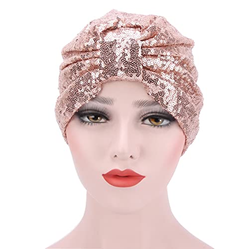 Turban plissé à paillettes haut de gamme style Inde Afrique