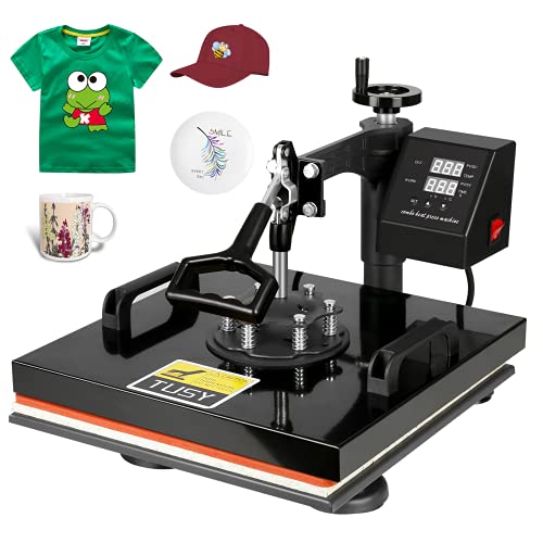 TUSY 5 in 1 Heat Press 15x15 inch 5 in 1 Heat Press Machine Swing Away Heat Transfer Machine for T Shirt Printing, Mug Press, Hat Press, Plate Press
