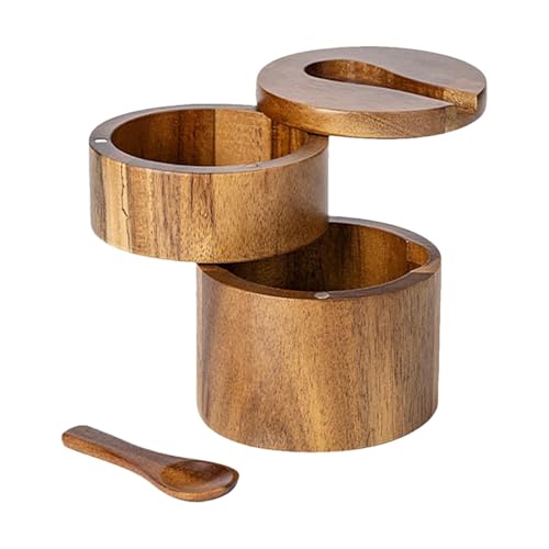 Generisch Salero con tapa giratoria, caja de almacenamiento para sal marina, recipiente para sal marina, recipiente redondo para sal de cocina, caja de pimienta con doble capa para especias de cocina