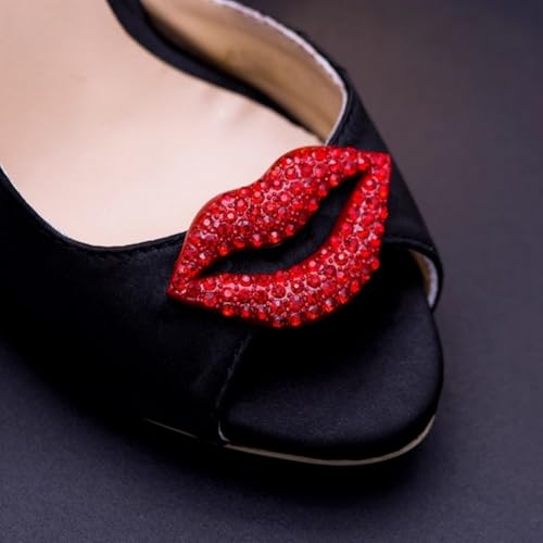 2 Pcs Classic Sexy Red Lips Kiss Mouth Rhinestone Crystal Christmas Removable Wedding Shoe Clips4