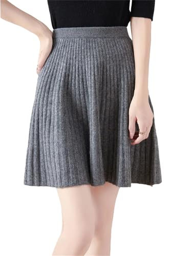 Women Fall Winter Preppy Style Pleated Skirt 100% Merino Soft Cashmere Short Above Knee Wool Skirts Dark Gray9 L