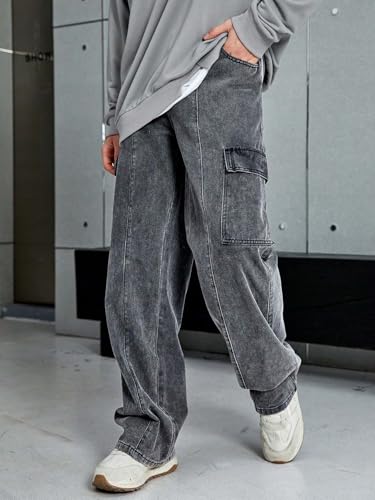 Image of KOTTY Men's Baggy Straight Fit Denim Jeans Washed Wide Leg Urban Fashion Comfortable Trendy Style
