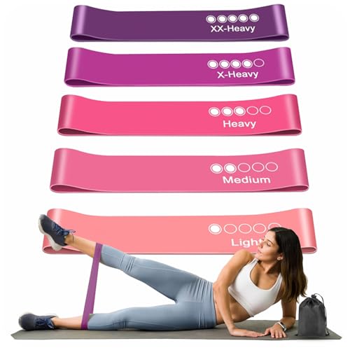 Image of Resistance Bands, Set of 5 Different Levels, Exercise Band for Home Gym, Training and Yoga with Carrying Bag (Pink-Purple)