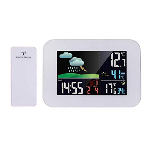 LED Digitaler Wecker Elektronische drahtlose Wettervorhersage Großbildanzeige Thermometer und Hygrometer Tischuhr, Weiß