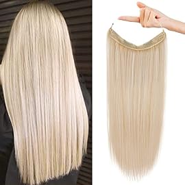 REECHO Invisible Wire Hair Extensions with Transparent Headband Adjustable Size Removable Secure Clips in Straight Secret Hairpiece for Women (20 Inch (Pack of 1), Light Blonde)
