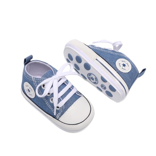 Image of Unisex Baby Girls Boys Canvas High-top Shoes, Newborn Infant Anti-Slip Soft Sole Frist Walking Breathable Sneakers
