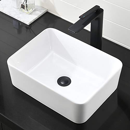 White Ceramic Bathroom Sink-Somrxo 19"X15" Above Counter Bathroom Sinks Rectangle Vessel Sink White Porcelain Ceramic Bathroom Vessel Sink Vanity Sink Art Basin Vessel Sink For Bathroom #TOP11