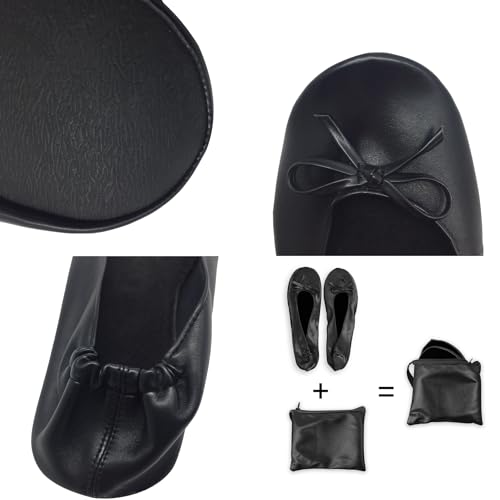 Women's Portable Ballet Flats, Bowknot Rollable Soft Sole Wedding Flat Shoes, Comfy Dancing Flat Shoes with Purse Bag3