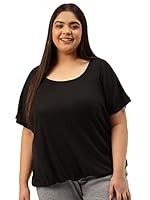 theRebelinme Plus Size Women's Black Solid Color Cotton Ribbed Knitted Blouson Top(XXXXXXL)