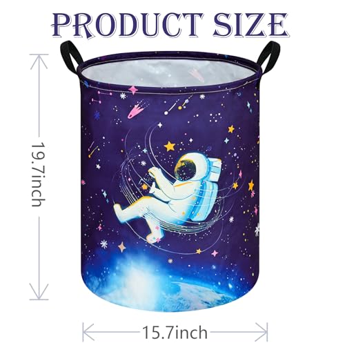 Image of Collapsible Kids Laundry Basket Clothes Hamper, Foldable Storage Organizer Bin, Toy Clothes Storage with Handles for Boys Girls Bedroom, Room Decor Astronaut