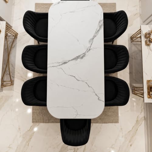 Image of 4-Seater Modern Wooden Dining Table Set | 1 Year Warranty | Created Italian Statuario Marble Top | Elegant Composite Marble Table with 4 Chairs (Black)