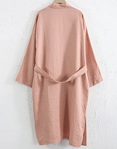 Image of Amazhiyu Womens Pure Linen Mid Length Kimono Robes Lightweight Long Sleeve Bathrobe