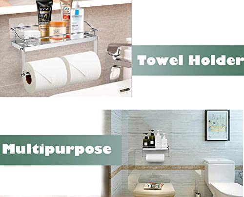 Paper Towel Holder with Shelf Storage, Wall Basket for Kitchen & Bathroom Accessories, No Drilling Adhesive Shelf ,Rustproof SUS304 Stainless Steel - Thumbnail 7