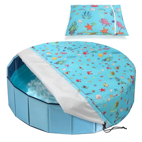 Rypet Dog Pool Cover Stops Blowing Off in Wind Adjustable Drawstring Fit Waterproof Foldable Round Cover with Reinforced Seams