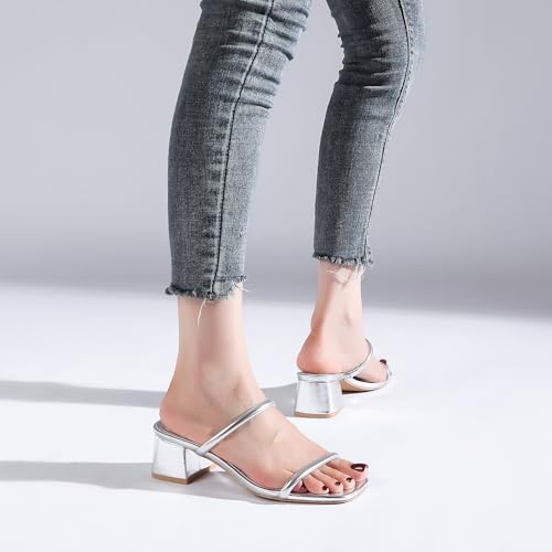 Image of Goderci Women's Chunky Block Low Heeled Sandals | 2 Strap, Square Open Toe, Slip On, Mule Heels