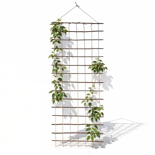 Floranica Rankhilfe Rankgitter für Kletterpflanzen Länge 150cm Breite 50cm Naturweide Ökologische Schnur und Jutesack Stütze für Rosen Kletterpflanzen Gemüse Reben