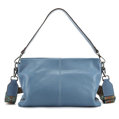 Bolsa de ombro feminina de couro genuíno pequena bolsa tiracolo mini casual Hobo Lady bolsas e bolsas carteiro bolsa carteiro, 7790-azul claro, Medium, Vintage