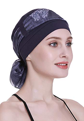 Blue Bamboo Beanie For Women With Chemo Sleep Turbans Headwear For Cancer Patients #TOP2
