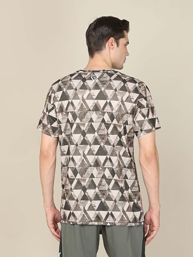 Image of TECHNOSPORT Men's Polyester Slim Fit All Over Print Crew Neck Half Sleeve T-Shirt with Technocool+,SPF50+ and Quick Dry