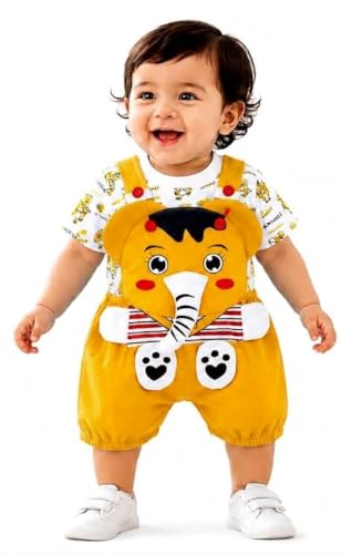 Image of Mommy Club Baby Boy's & Baby Girl's Jumbo The Elephant Dungaree For 0-6Months Baby || Dress Clothes For Baby Boy And Baby Girl (Yellow, 0-6 Months)