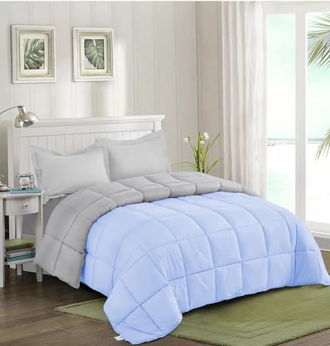 Image of Quilt for All Season 150 GSM Comforter Duvet /Ac Blanket Single Bed Soft Microfiber Lightweight (60 inch X 90 inch Inches) - Single Bed Comforter - Sky Blue /Silver Grey Color