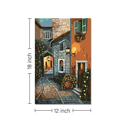 Image of RANGOLI 100% Cotton Stretched Canvas Painting 400 GSM, Framed European Street Abstract Wall Art for Living Room, 3D Paintings for Wall Decor (18 x 12 Inch With Frame)