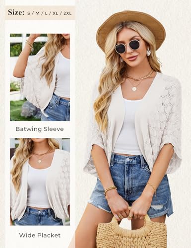 Image of GRACE KARIN Summer Cropped Cardigan for Women 2026 Batwing Sleeve Crochet Bolero Shrug Sweaters Lightweight Beach Boho Kimono