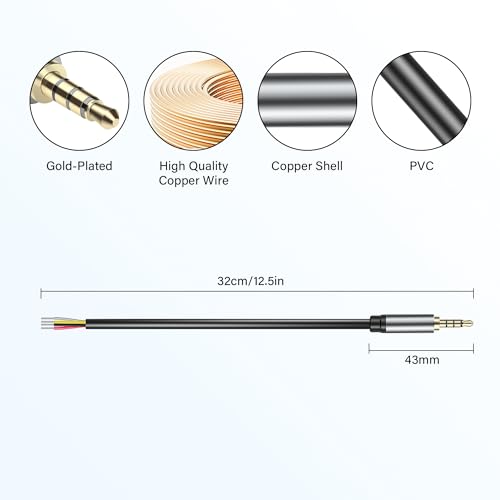 2 cables de audio 3.5mm macho a cable abierto 11 pulg miniatura 2