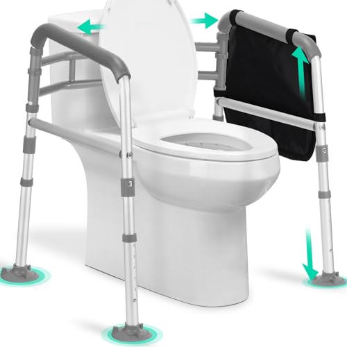 TABEKE Toilet Safety Rails for Seniors, Adjustable Height & Width Toilet Safety Frames with Handles...