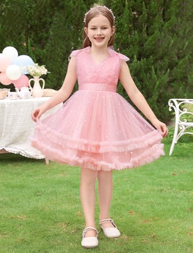 Image of IMEKIS Toddler Kids Girls Sparkle Sequins Tulle Party Dress, Wedding Formal Birthday Tea Party Dresses 2-8T