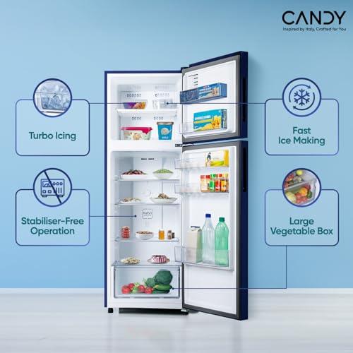 Image of Candy 240 L 2 Star Frost Free Double Door Refrigerator with Flower Pattern,Auto frost, large Fruit & Vegetable Space (Marine Blaze, CDD2652EMB)