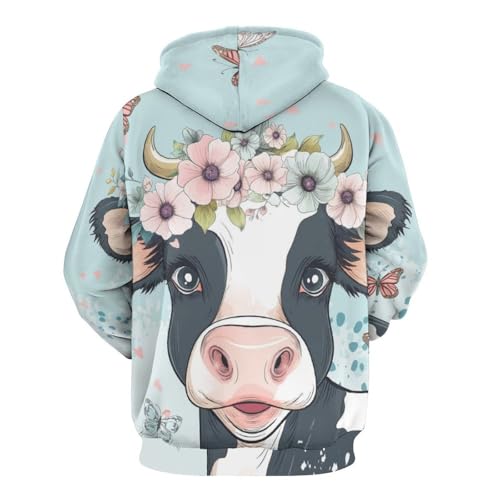 Sweat à capuche vache papillon fleur sweatshirt hoodie manches longues pullover S - 4