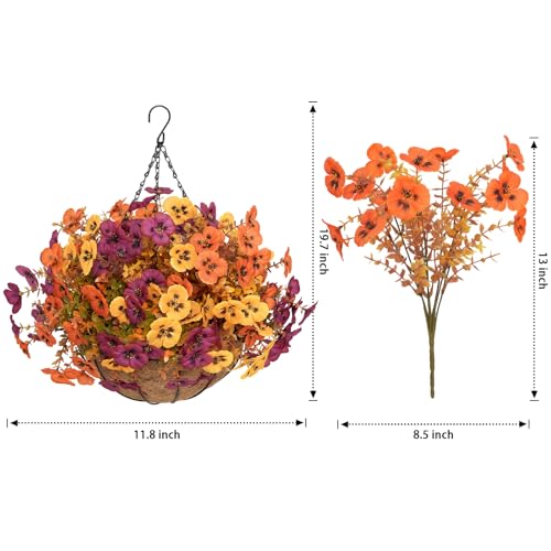Image of 2 Set Artificial Fall Hanging Flower Baskets for Outdoor Autumn Decor, 2 Fall Hanging Baskets with 24Pcs Silk Fake Mums Plants for Front Porch Garden Patio Balcony Yard Home Decoration